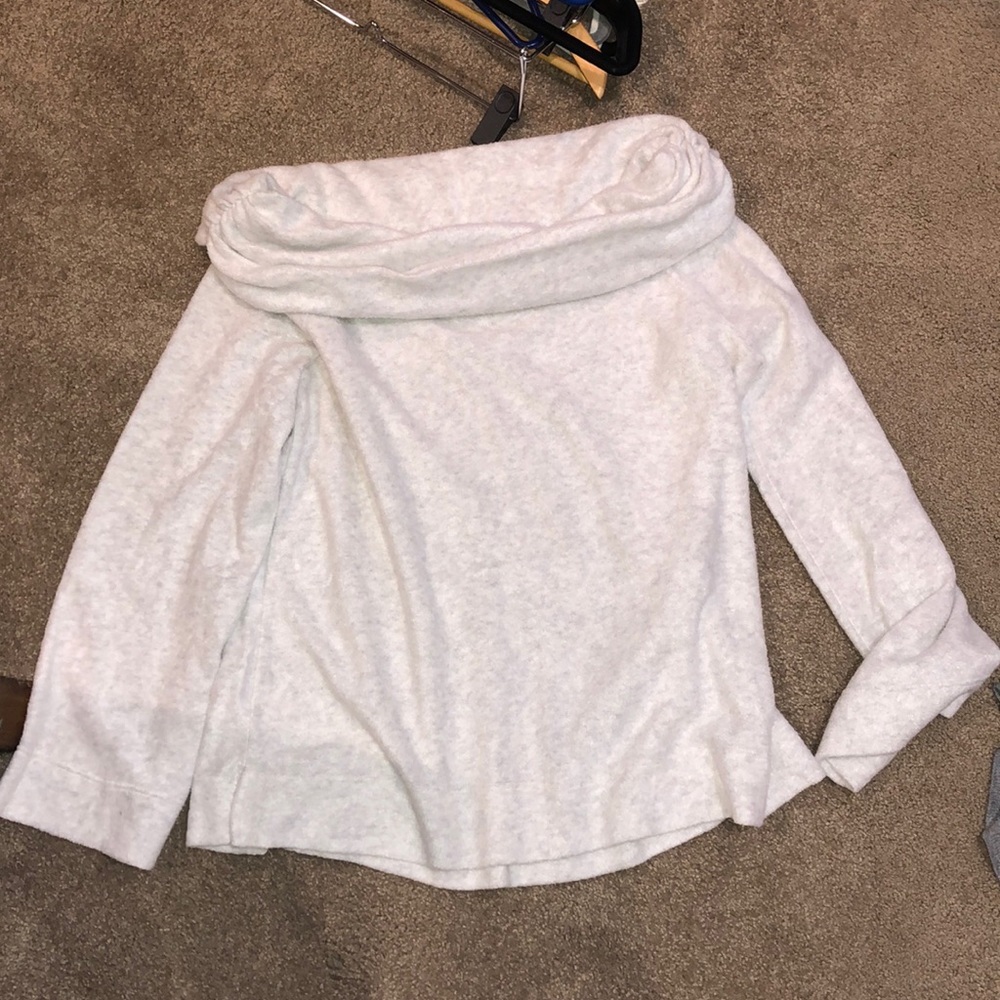 off the shoulder white sweater